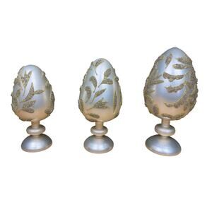 Valerie Parr Hill Set of 3 Glass Eggs Ivory with Gold and Crystal Design Holiday